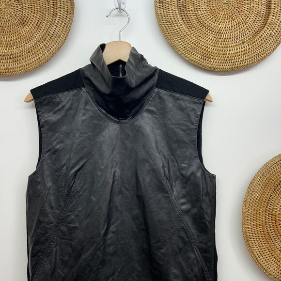 Helmut Lang Black Mock Neck Turtleneck Leather Sleeveless Tank Top Small - Picture 3 of 7